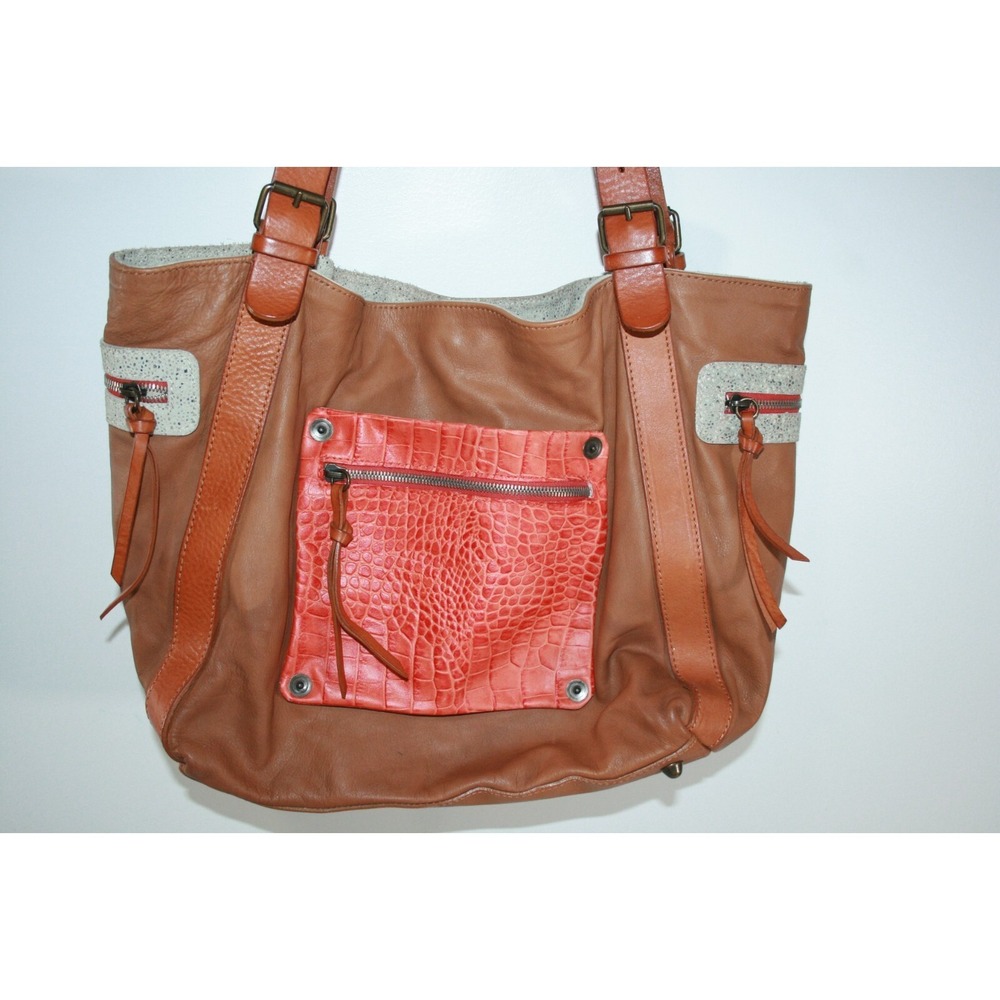 Maurizio Taiuti Brown Orange Leather Women's Tote Handbag Purse - Picture 2 of 12